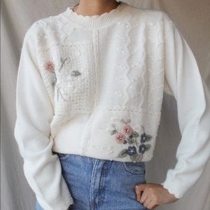 Vintage embroidered floral sweater